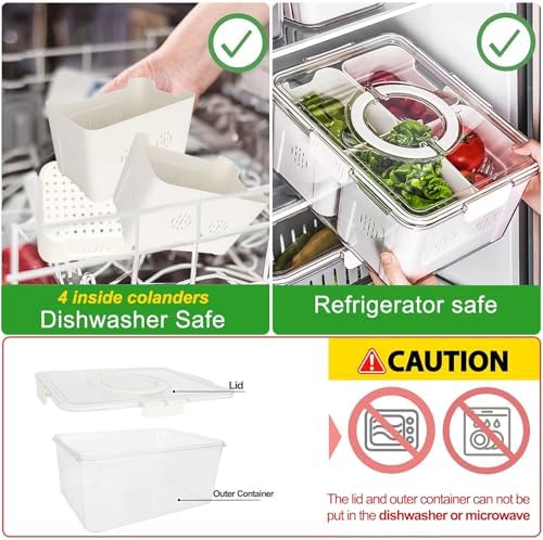 Fruit Storage Containers for Fridge with Lid and Handle, Veggie Tray