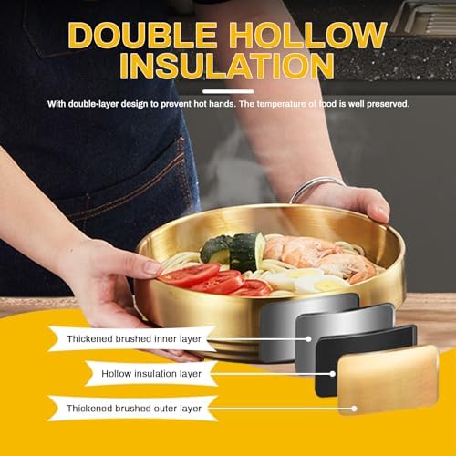 2Pcs 7.3In Gold Large Stainless Steel Soup Bowls - 35OZ Double Walled