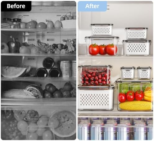 8 Pack Fruit Storage Containers for Fridge with Removable Colanders