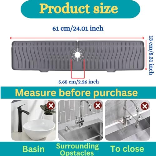 24 Inch Longer Faucet Mat for Kitchen Sink, Silicone Sink Faucet Mat