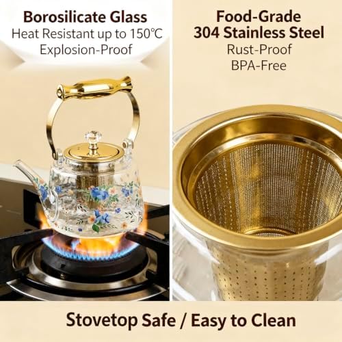 Borosilicate Glass Stovetop Teapot, 44 oz