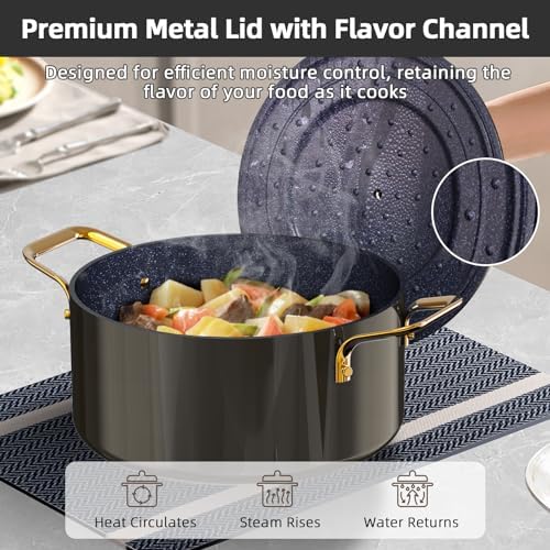 Nuwave Lux LE 13Pc Ceramic Cookware Set with Elegant Gold Handle, PFAS