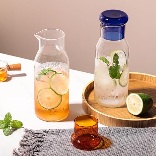 hjn Glass Pitcher with glass cup Water Carafe with Lid, Fridge Water