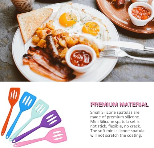 5 Pcs Small Silicone Spatula, Mini Slotted Turner for Egg, Pancake