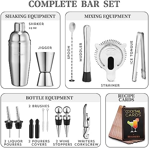 Mixology Bartender Kit with Stand - 19 Piece Bar Set Cocktail Shaker