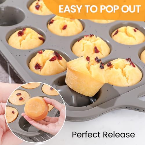 CAKETIME Silicone Muffin Pans for Baking, Metal Reinforced Frame
