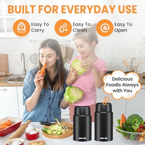 Insulated Food Jar Stainless Steel 2 Pack for Work & Travel Black