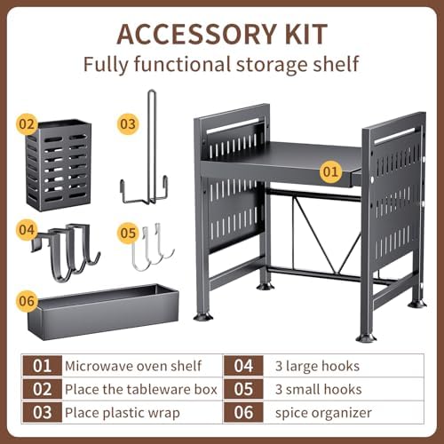 Extendable Microwave Oven Rack with 6 Hooks