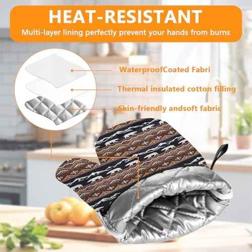 Bear Mountain Oven Mitts and Vintage Rustic Pot Holders Sets 4Pcs,Heat