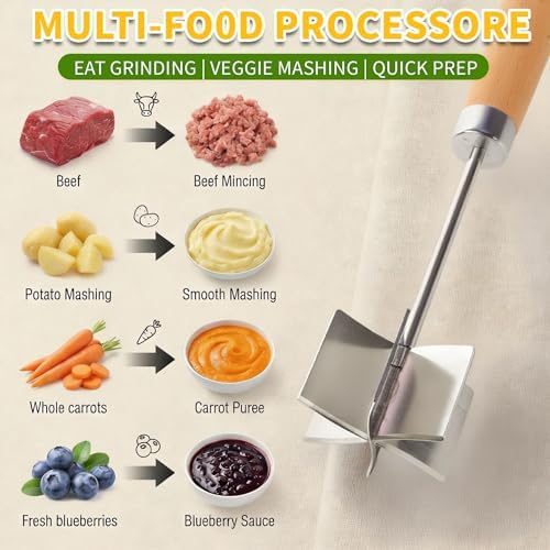304 Stainless Steel Meat Chopper Meat Masher, 6 Curved Blades