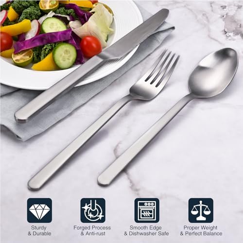 Matte Silver 20-Piece Forged Flatware Set for 4, 18/10 Stainless Steel