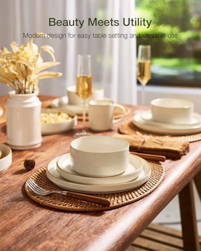 Famiware Stoneware Dinnerware Set with Mugs, Plates and Bowls, Dishes for 6