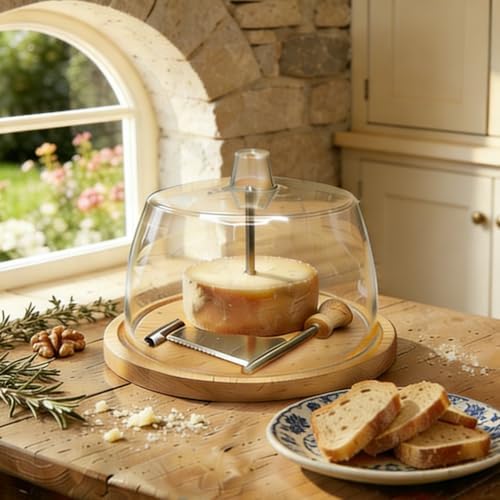 Cheese Curler Wheel, Stainless Steel with Wood Base