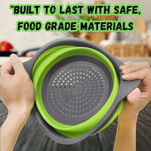 Collapsible Colander Set of 2, Foldable Silicone Pasta Strainer with