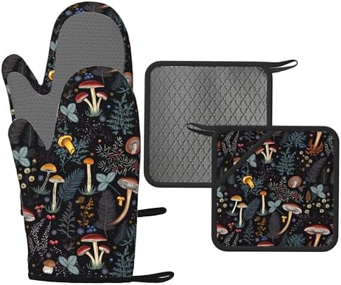 Mushroom Silicone Oven Mitt and Pot Holder Set, 4-Piece