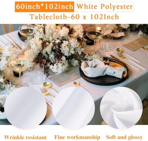 WIGENIUS 6 Pack White Table Cloth Rectangle 60X102 Inch Tablecloth Fit