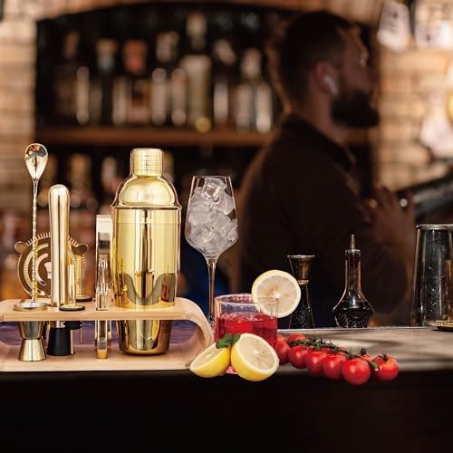 10-Pcs Martini Cocktail Shaker Set Gold,Martini Set Stainless Steel