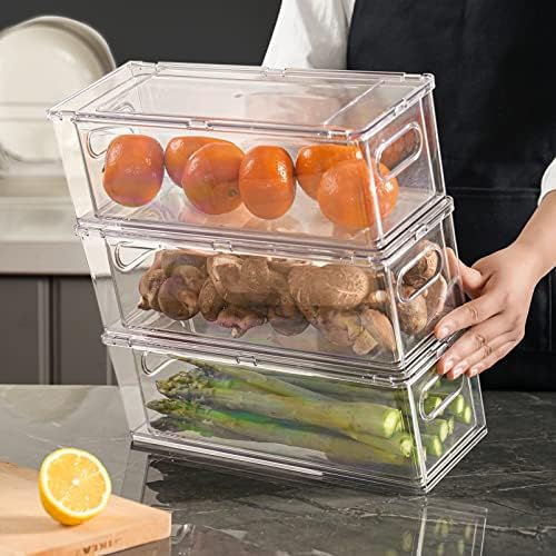 4Pack Stackable Refrigerator Organizer Bins Pull Out Drawer Large
