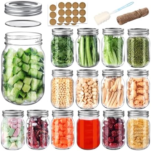 PINIWON 16 oz Mason Jars, 15 Pack