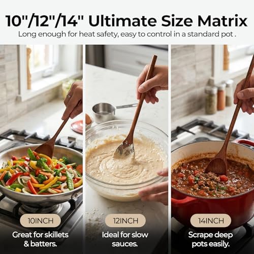 HANSGO 6-Piece Wooden Mixing Spoons Set (10/12/14 in), Natural Wood