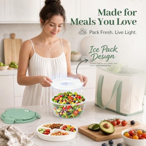 JSLOVE Salad Container for Lunch 58oz, Bento Box Adult with 4