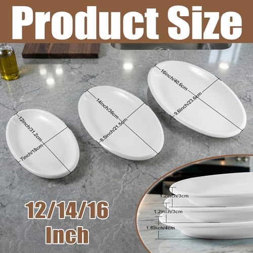 Porcelain Serving Platters Set of 3, 16/14/12 Inch Oval Plates