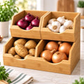 3 Piece Stackable Bamboo Pantry Storage Bins, Potato and Onion