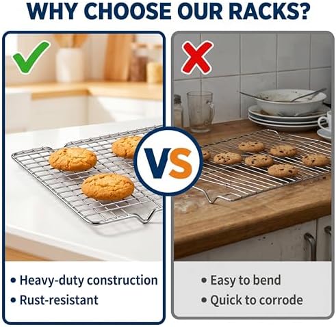 Cooling Rack Set of 2, 10" x 16" No Warp Heavy Duty Stainless Steel