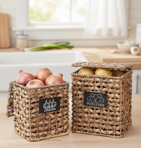 2 Pack Potato and Onion Storage, Onion Container Potato Bin with Lids