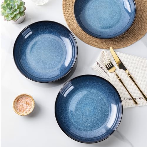 LERATIO 9.0" Ceramic Pasta Bowls Set of 4,38oz Large Stoneware Bowls