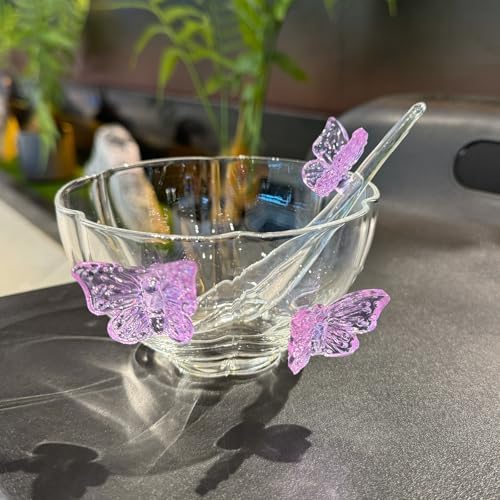 Glass Salad Bowl Set,With Butterfly Decoration, Includes A Glass