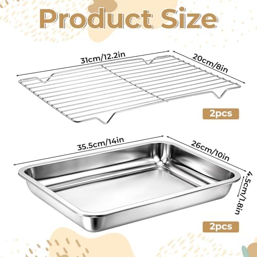 Quarter Baking Sheet Pan with Cooling Rack Set (2 Pans + 2 Racks)