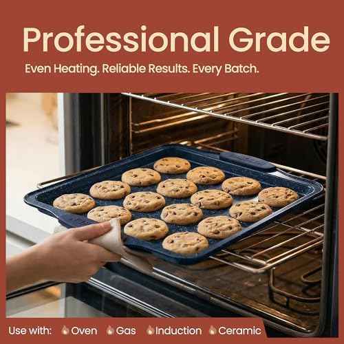BAKKEN Kitchen Baking Pan Set - Nonstick Coating, Carbon Steel Bakeware Sets with Blue Silicone Handles, Baking Kitchen Essentials, PFOA, PFOS, PTFE Free, Oven Safe Tray (Up To 450° F), Set of 18