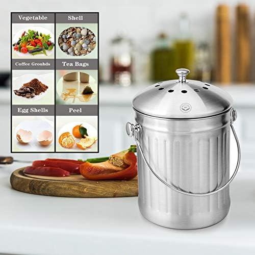 NewlineNY Stainless Steel Compost Bin, 1.3 Gallon