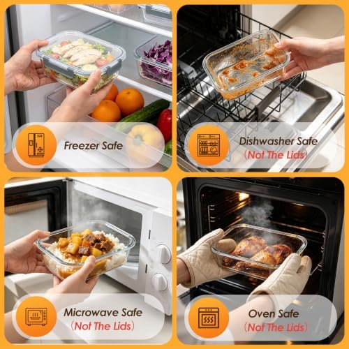 5-Pack 36 oz Glass Storage Containers with Lids, Grey
