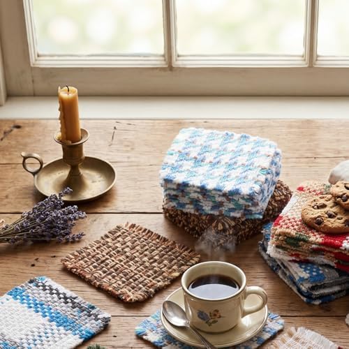 Set of 10 Fabric Drink Coasters, Handcrafted Cotton Woven Coasters for