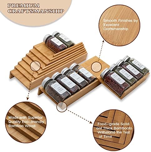 Bamboo Spice Rack Drawer Organizer - 8 Piece Set - 8" or 16" Wide