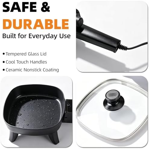7" Electric Skillet with Lid, Non-Stick Ceramic Electric Frying Pan
