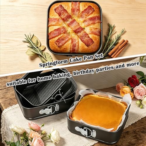 3Pcs Springform Pan, Square Removable Bottom(8/9/10 Inch)