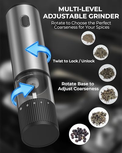 Electric Salt and Pepper Grinder Set, Stainless Steel