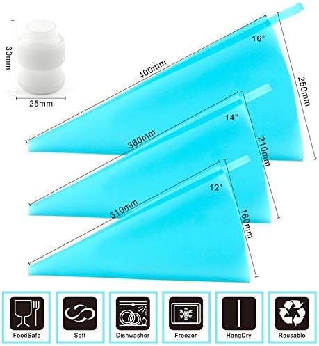Silicone Pastry Bags, Weetiee 3 Sizes, 6 Pack