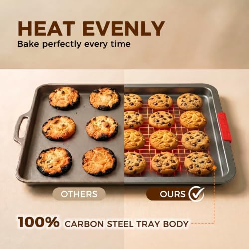 Kikcoin Nonstick Cookie Sheets for Baking Set of 3, Carbon Steel Sheet