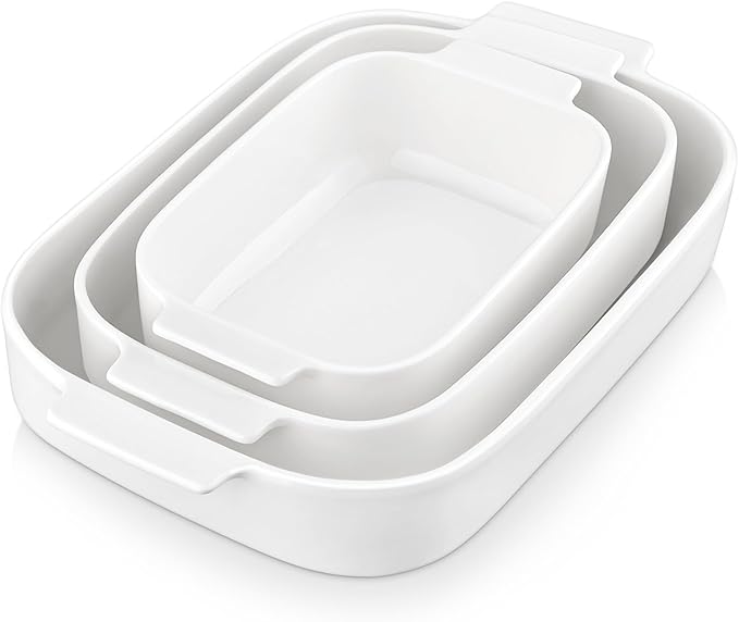 MALACASA Casserole Dishes for Oven, Ceramic Baking Dishes Set of 3, Rectangular by MALACASA