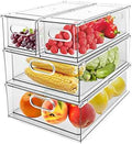 4 Pack Refrigerator Organizer Bins, 2 Large + 2 Small