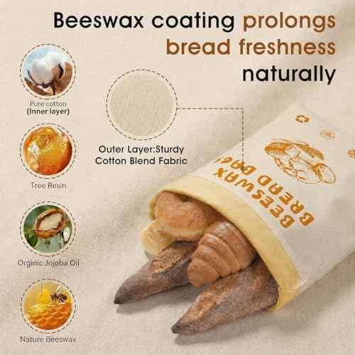 2 Pack Reusable Beeswax Bread Bags for Sourdough