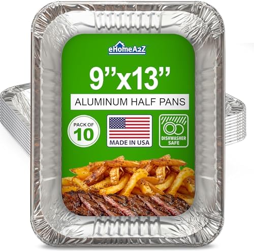 Aluminum Pans Disposable Half Size (10 Pack) – MADE IN USA – 9x13