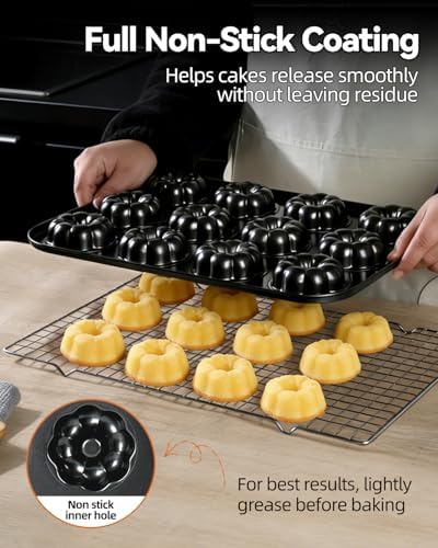 2 Pack Mini Bundt Cake Pans for Baking, 12 Cavity Nonstick Fluted Tube