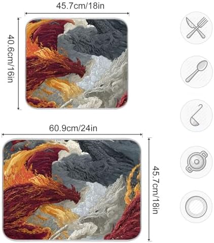 OTVEE Dragon Grandeur Two Realms Dish Drying Mat for Kitchen Counter