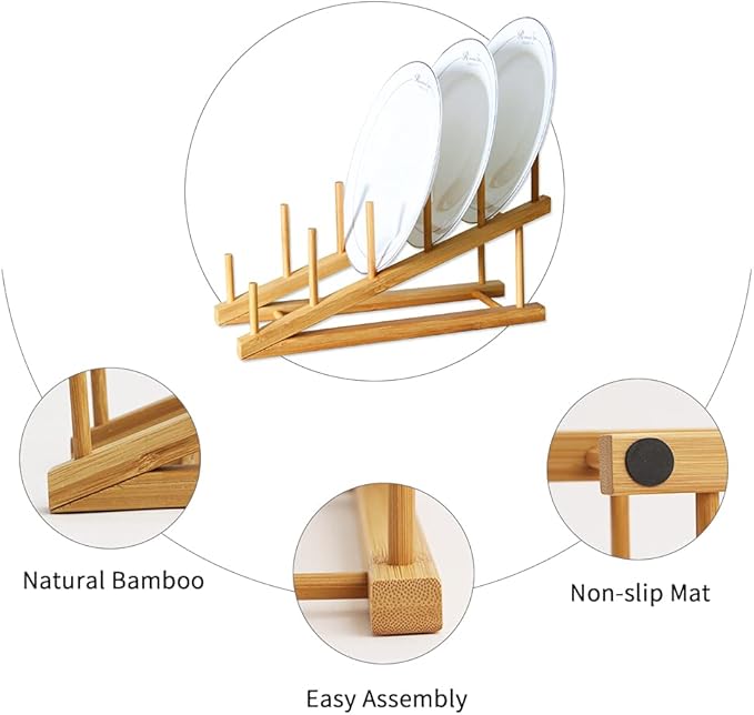 2 PCS Wooden Dish Rack Bamboo Drying Rack Stand Pot Lid Holder Kitchen Cabinet - Image 7