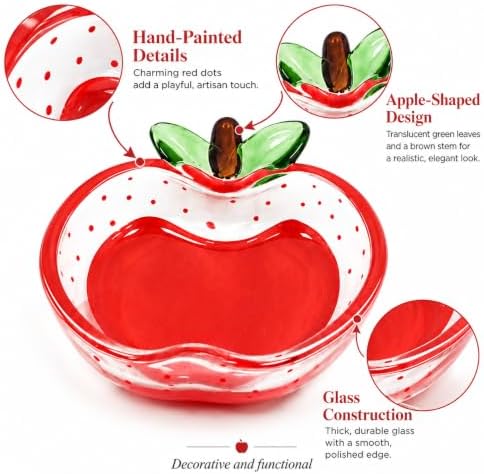 Apple Shaped Glass Dipping Dishes Set of 4, Mini Sauce Dishes Honey